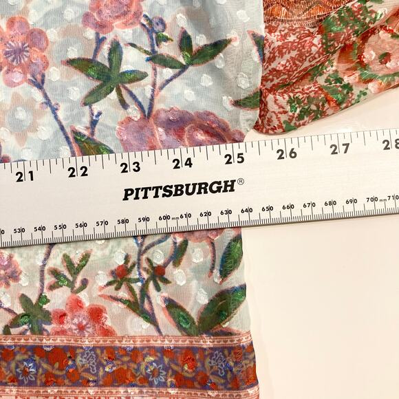 NWOT ZARA Top S Patchwork Jacquard Floral Print Chiffon Ruffle V Balloon-Long-Sl - Picture 10 of 12